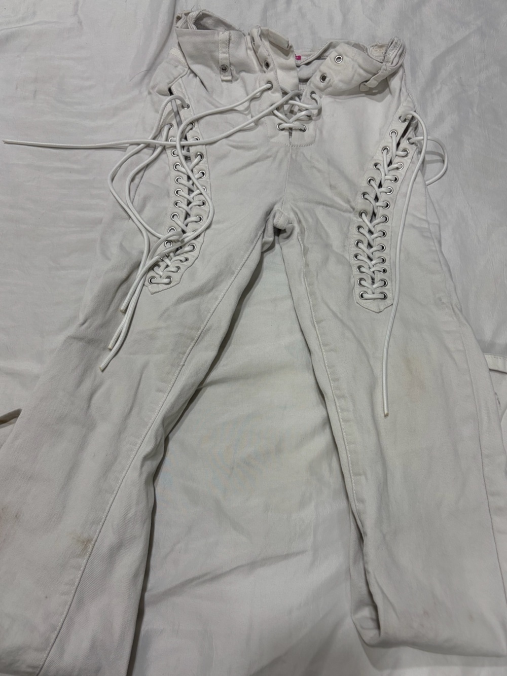 Edikted White Lace-Up Flare Pants